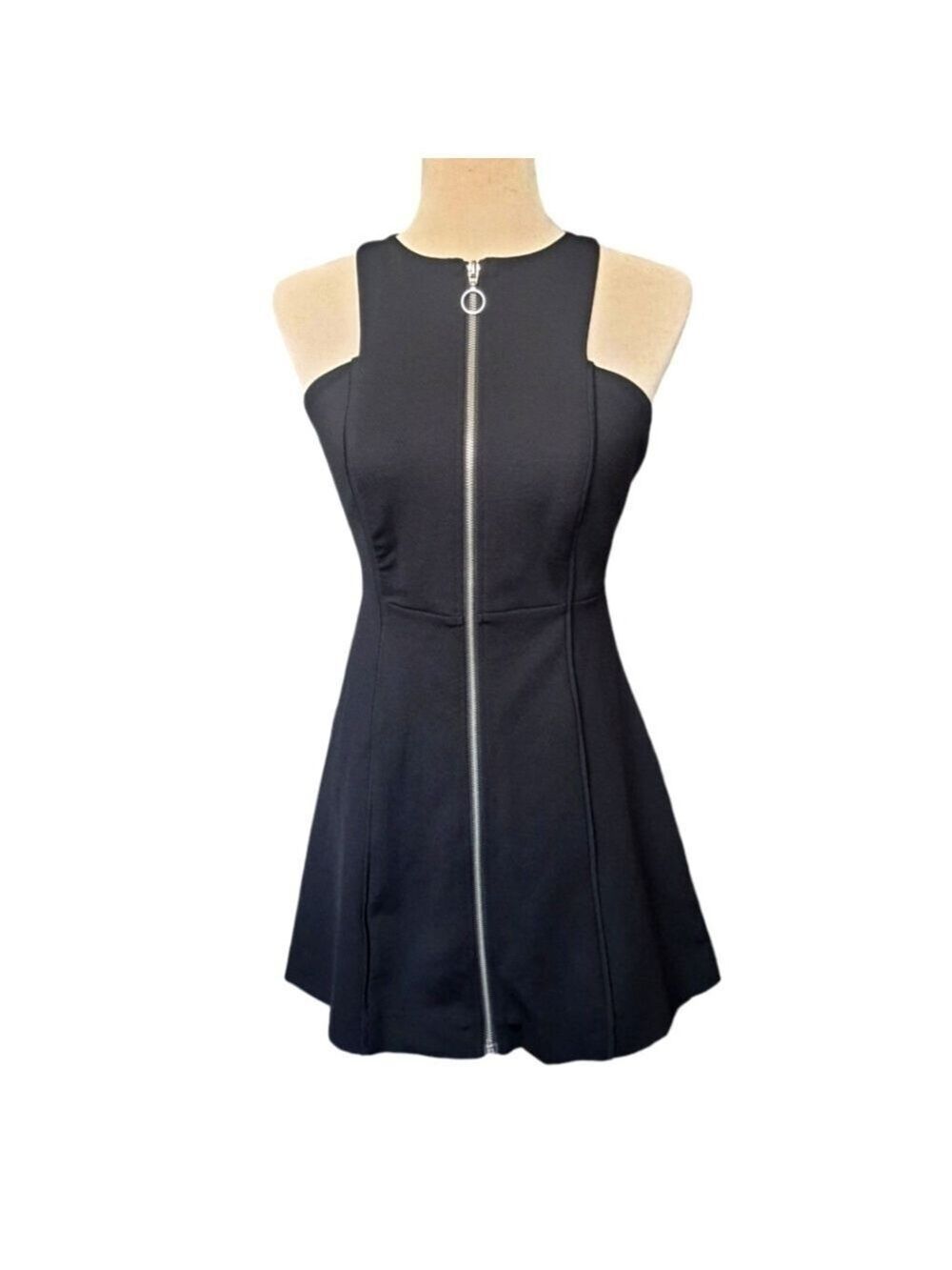 FP Black Zip Halter Dress Ladies XS Open Back Mini - Picture 2 of 10